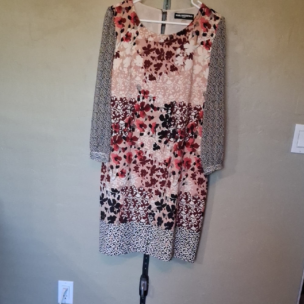 As Is Karl Lagerfeld Women's Multicolor Floral Long Sleeve Dress Size 12